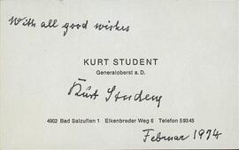 Student, Kurt (1890-1978). Febrero 1974