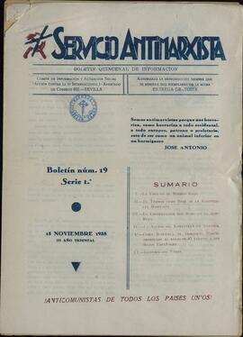 "Servicio Antimarxista: Boletín Quincenal de Información", Nº 19, 15 de Noviembre de 1938
