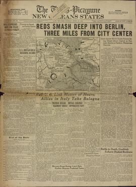 The Times Picayune, 22 de Abril de 1945.  "Los rojos arrasan Berlín.