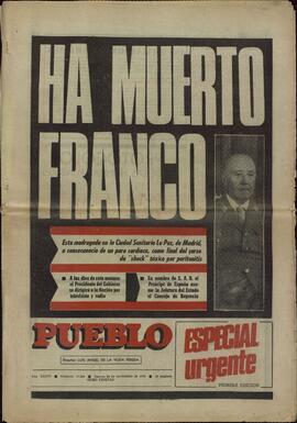Pueblo: "Ha muerto Franco". Jueves 20 noviembre 1975