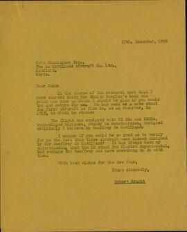 Wright, Robert. Carta a John Cunningham. 27 diciembre 1958