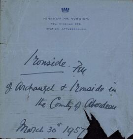 Ironside, Gen. Sir William E. 1º Barón de Ironside (1880-1959). 30 marzo 1957