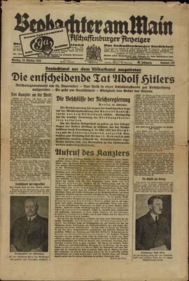 El Observador en el Main. Gaceta de Aschaffenburger. 16 octubre 1933