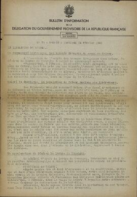 Boletín de Información de la Delegación del Gobierno Provisional de la República Francesa. Miércoles, 14 de Febrero de 1945