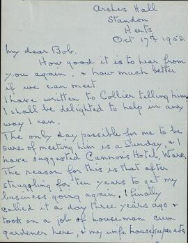 Leman. Carta a Robert Wright, 17 octubre 1958