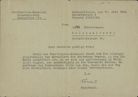 "Betti Hörstermann. Inclusión en la lista de honor alemana. Gelsenkirchen, 12 julio 1944"