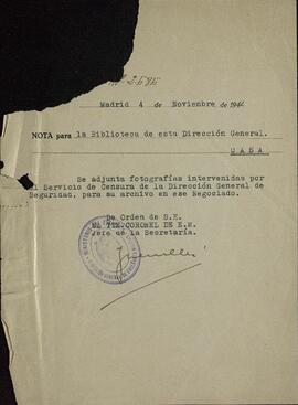 Censura de la Dirección General de Seguridad, Servicio de. Madrid, 4 de noviembre de 1942
