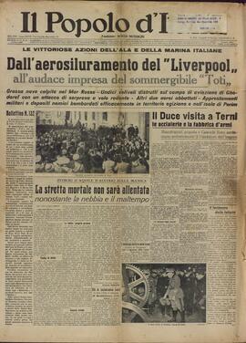 Il Popolo d'Italia. "Del bombardeo aéreo del Liverpool a la audaz empresa del submarino Toti".  Milano 18 octubre 1940