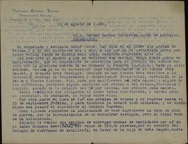 Vapor Uruguay. Sancho Contreras, Eduardo. Carta de Victoriano Gutiérrez Enecoiz (procurador), a Rafael Sancho Contreras, conde de Montalvo (hermano). Madrid, 19 agosto 1942