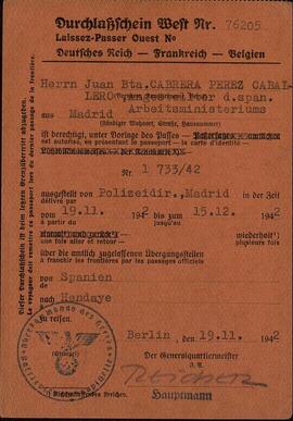 Juan Bautista Cabrera Pérez. Pase oeste. 19 Noviembre 1942