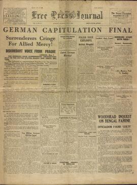 "The Free Press Journal", 8 de Mayo de 1945, "Final y Capitulación Alemana".