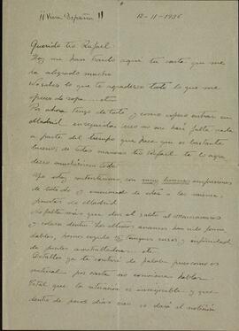 Vapor Uruguay. Sancho Contreras, Eduardo. Carta de Nacho Sancho (sobrino) a Rafael Sancho Contreras, Conde de Montalvo de Aragón (hermano). Madrid, 12 noviembre 1936