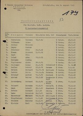 Gille, Otto. "Lista de entrega. 8 agosto 1943"
