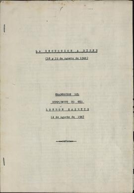 Informe sobre la Incursión a Dieppe (18 y 19 de Agosto de 1942), traducido de un suplemento de "The London Gazette" del 14 de Agosto de 1947