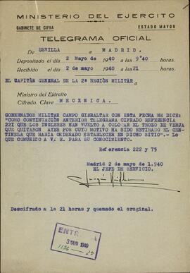 Gibraltar después de la guerra civil, defensa de. 3 de mayo de 1940