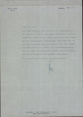 Speer, Albert. "Cartaa al Sr. Gex sobre premios artísticos en el periodo nazi. 22 abril 1971"