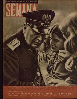 Revista Semana, Núm. 140. "XX Aniversario de la Marcha sobre Roma". Madrid, 27 de Octubre de 1942, Año III.