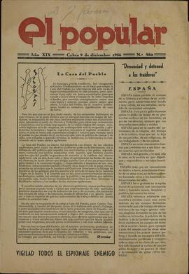 El Popular. N.º 960. "Denunciad y detened a los traidores". Cabra, 9 diciembre 1936