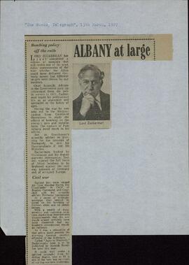 "Albany at large". Recorte de "The Sunday Telegraph". 13 marzo 1977
