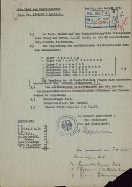 "Pappenheim Von. Jefe del mando del ejército". Berlín, 4 julio 1934