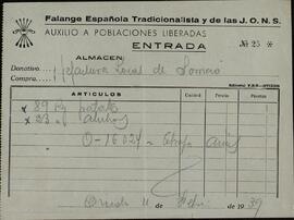 Falange Española Tradicionalista y de las JONS: Auxilio a Poblaciones Liberadas. 11 febrero 1939 (Guerra Civil).