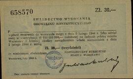 "Certificado del Derecho de Aduanas" (Ocupación de Polonia)