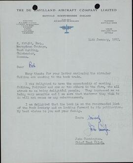 Cunningham, John. "Carta a Robert Wright". 14 enero 1957