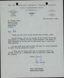 Cunningham, John. "Carta a Robert Wright". 18 Octubre 1956