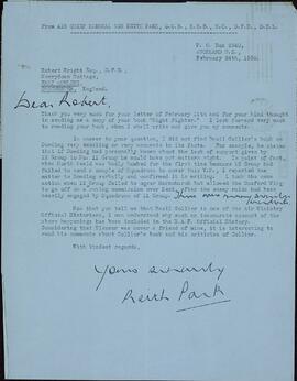 Park, Keith. Carta a Robert Wright, 24 febrero 1958