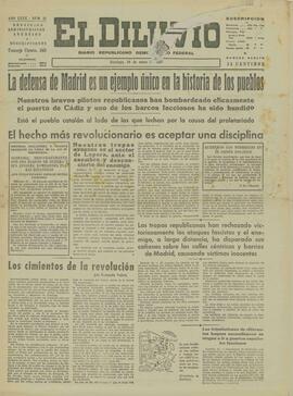 El Diluvio. Diario Republicano Democrático Federal. "La defensa de Madrid es un ejemplo único en la historia de los pueblos". 24 enero 1937