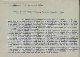 El Juez Permanente de Causas del Rif a Felipe Navarro, Barón de Casa-Davalillo. 1 mayo 1934
