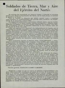 Gamir Ulibarri, Mariano, General del Ejército de la República, "Soldados de Tierra, Mar y Aire del Ejército del Norte" (Guerra Civil). Duplicado con el nº de archivo 2437