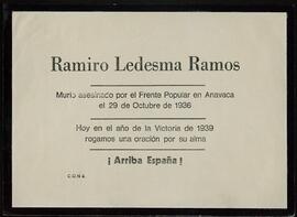 Ramiro Ledesma Ramos, asesinado el 29 de octubre de 1936 en Aravaca, por el Frente Popular. 1939.