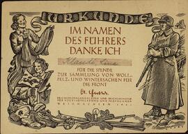 Klaudi, Lina. "Documento". Agradecimiento por donar ropa para el frente, 1941