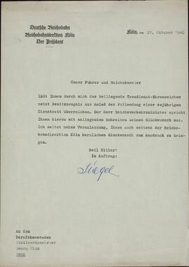 "Siegel. Ferrocarriles alemanes del Reich. Colonia, 21 octubre 1942"