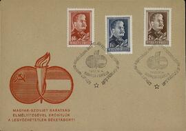 Sobre con símbolos de unión húngaro - rusa. 4 abril 1951