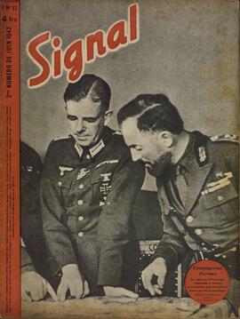 Signal. "Compañeros de armas. Oficiales del Estado Mayor alemán e italiano se reúnen para dar órdenes en vista de un ataque". 2º Nº Junio 1942.