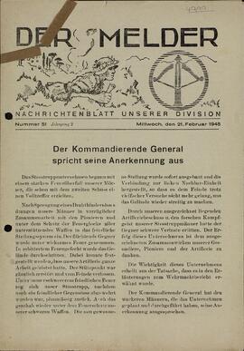 "El Mensajero. Hoja de noticias de nuestra división. n.º: 51. 21 febrero 1945"